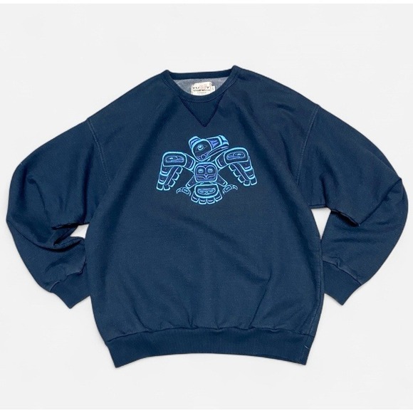 Vintage Other - Vintage fuzzy stone wash native eagle art navy crewneck sweatshirt
